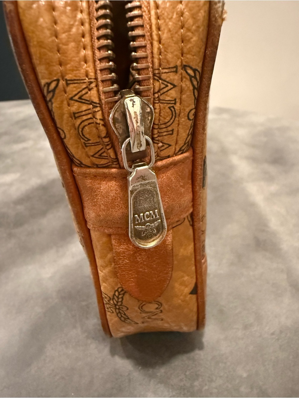 MCM Cognac Visetos Monogram Pouch with Leather Trim - Picture 6 of 13